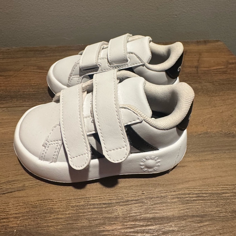 Adidas kids White Velcro Sneakers with Black Accent